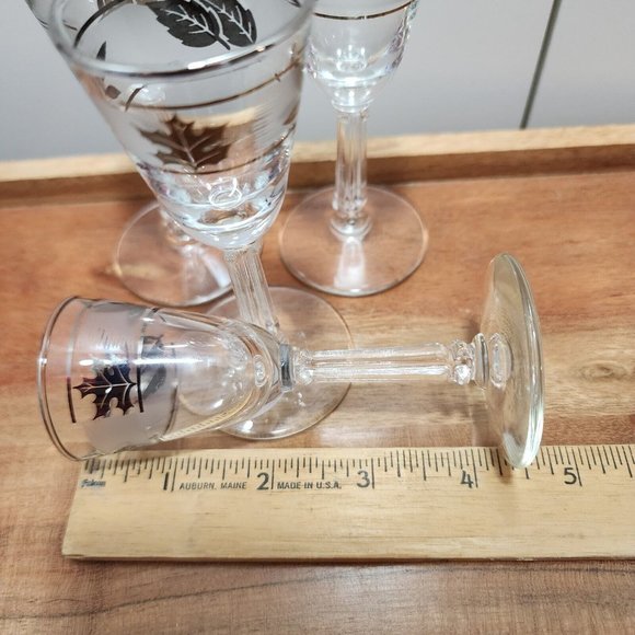 4) Libbey Cordial Glasses 4.25" Hostess Set 1oz Silver Leaf Foliage - Picture 11 of 12